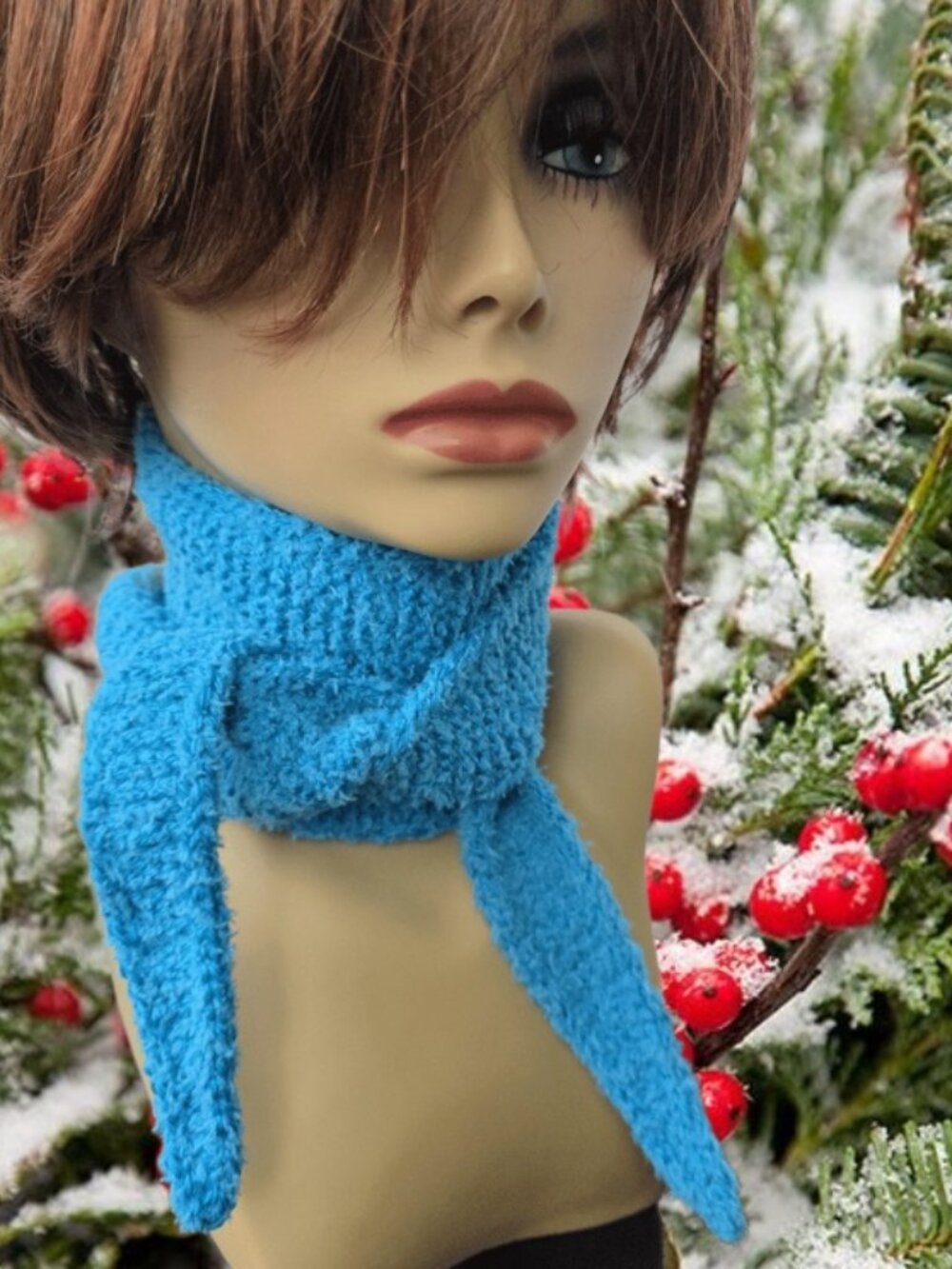 Sophie Scarf Knit Handmade Neck Warmer Bright Turquoise Acrylic Polyester Soft